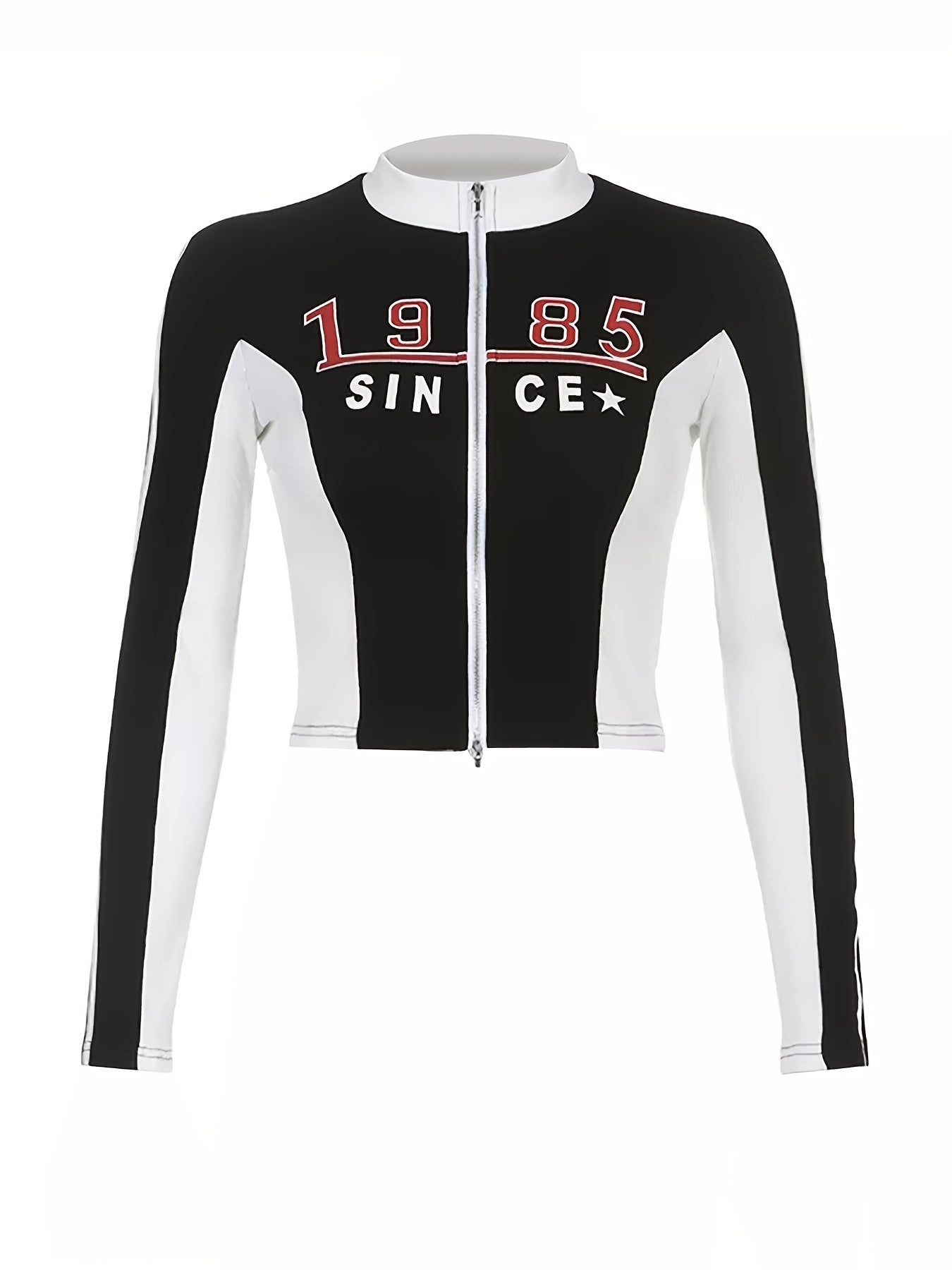 Y2K Block Letter Print Jacket Crop Zip Up Women's Clothing