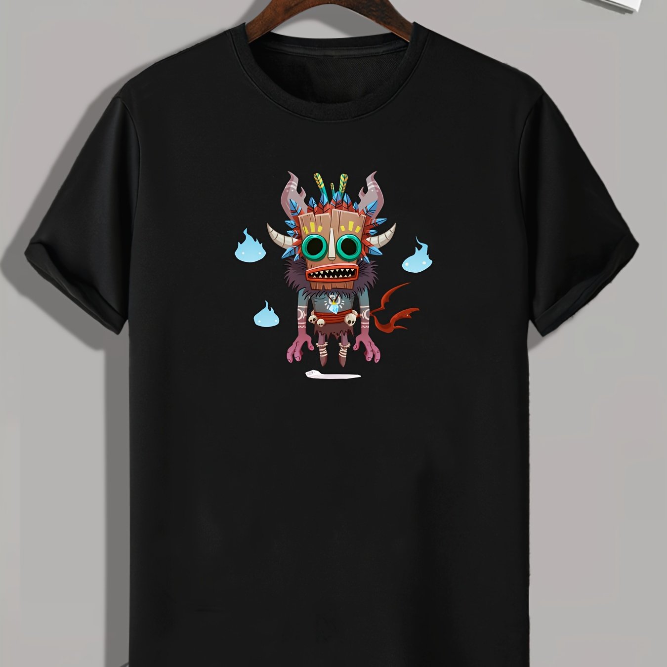 Tribal Monster Print Men's Comfy T-shirt for Outdoor Summer