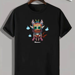 Tribal Monster Print Men's Comfy T-shirt for Outdoor Summer