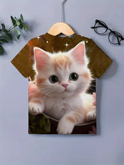 Flower Cat Graphic Short Sleeve T shirt for Girls
