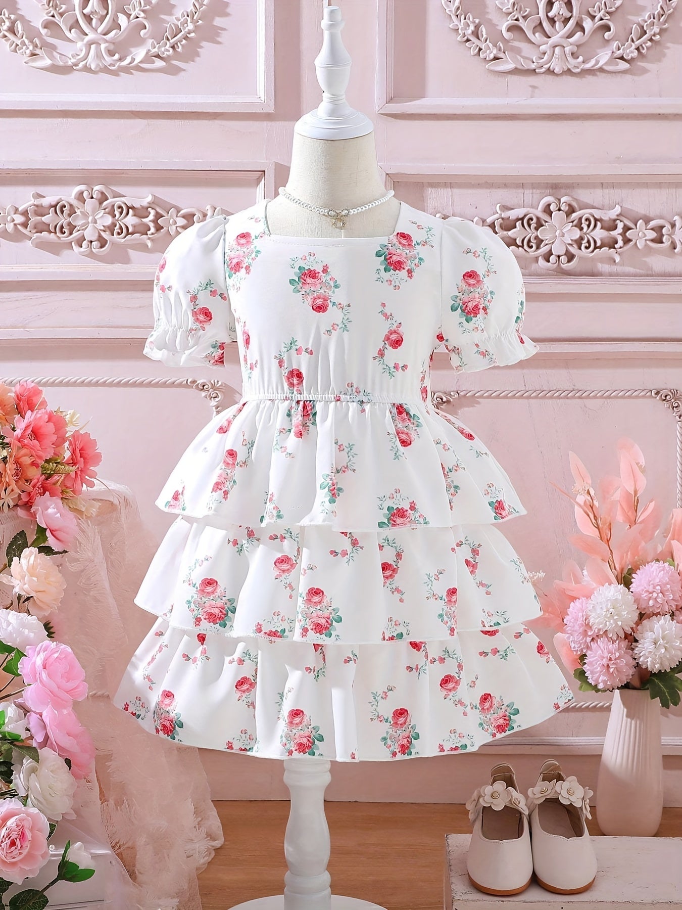 Floral Tiered Princess Dress for Girls