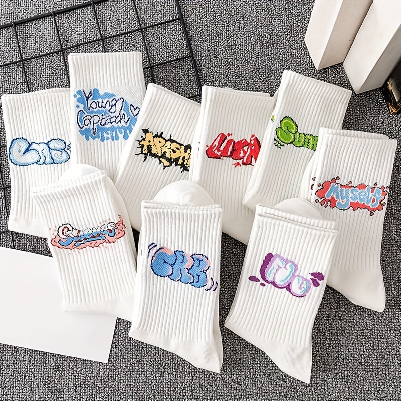 5 Pairs Letter Graffiti Socks Sports Socks Women's Stockings & Hosiery