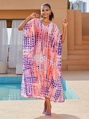Tie Dye Stripe Print V Neck Maxi Beach Cover Up