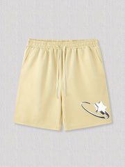 Star Pattern Comfy Shorts Men's Casual Stretch Elastic Waist Drawstring Shorts