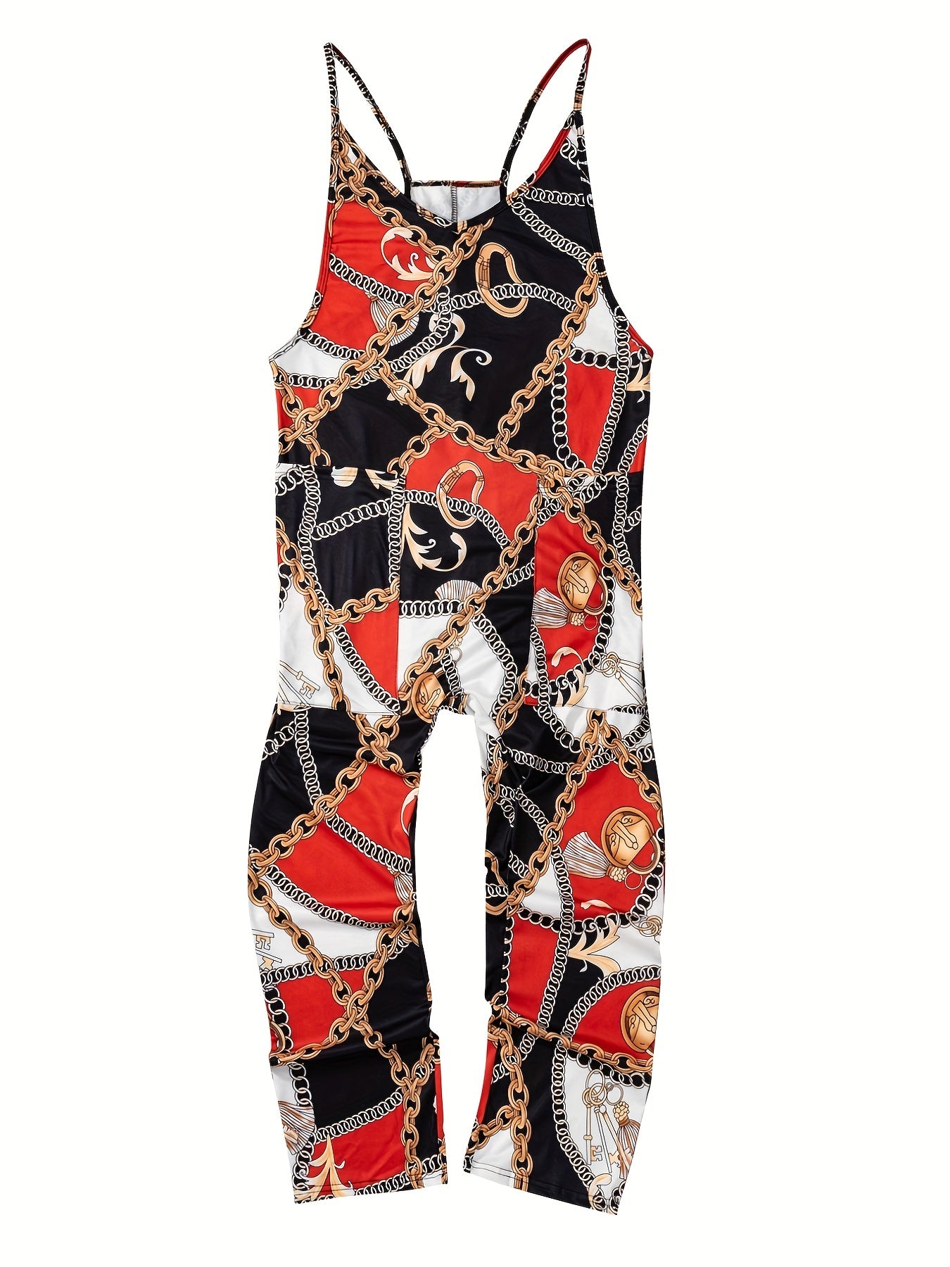 Block & Chain Print Overall Jumpsuit for Women