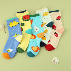 5 Pairs Fruit Print Socks Women's Stockings & Hosiery