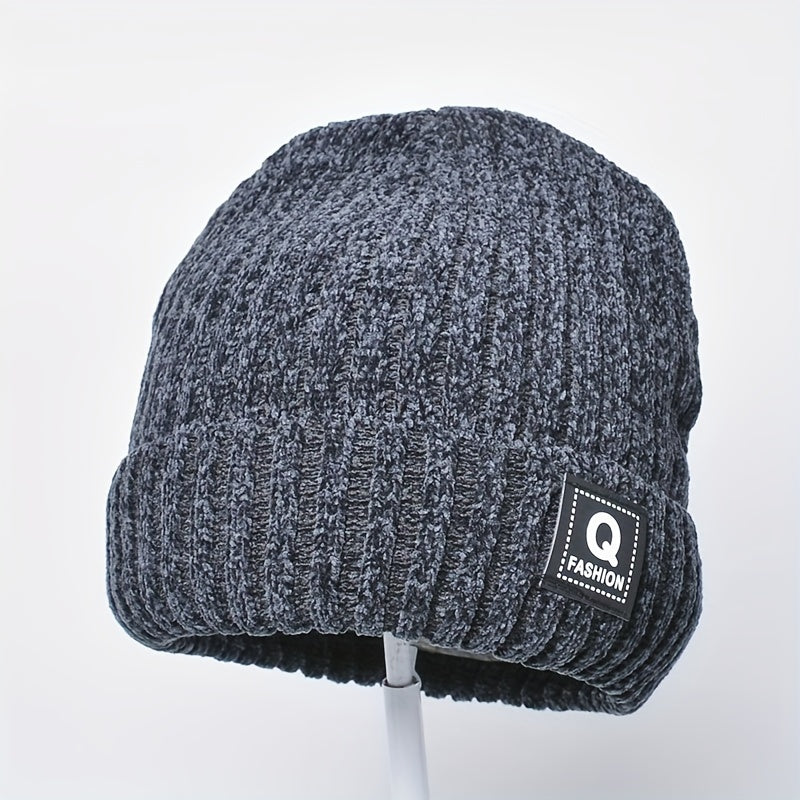 Chenille Letter Beanie Winter Knitted Hat Ear Protection Warm Beanies