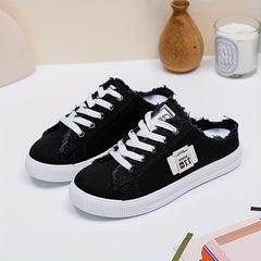 Women's Letter Patched Canvas Mules Sneakers