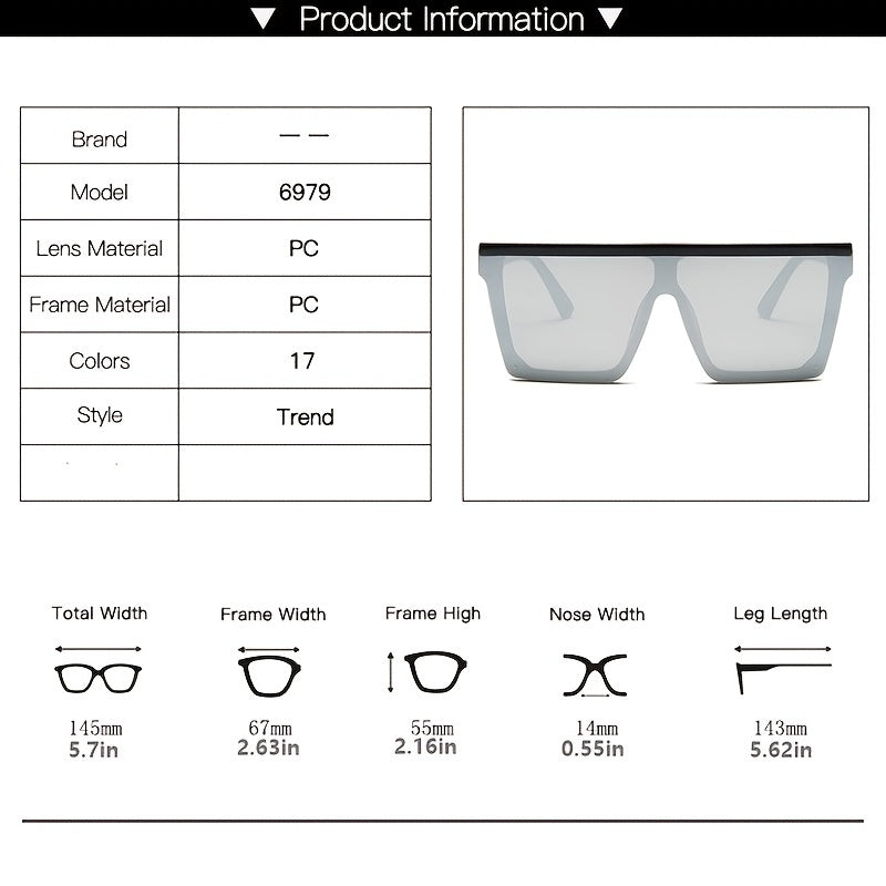 Oversized Squared Sun Glasses Female Big Frame Shades Unisex