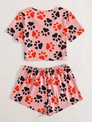 Dog Paw Print Two Piece Set - Women's Sleepwear & Loungewear