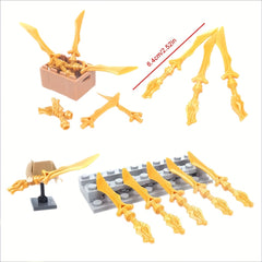 9pcs Golden Dragon Pattern Block Samurai Master Weapon Model