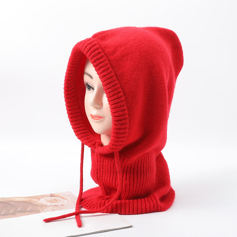 Red Cap With Scarf And Hood Women's Warm Hat Valentines