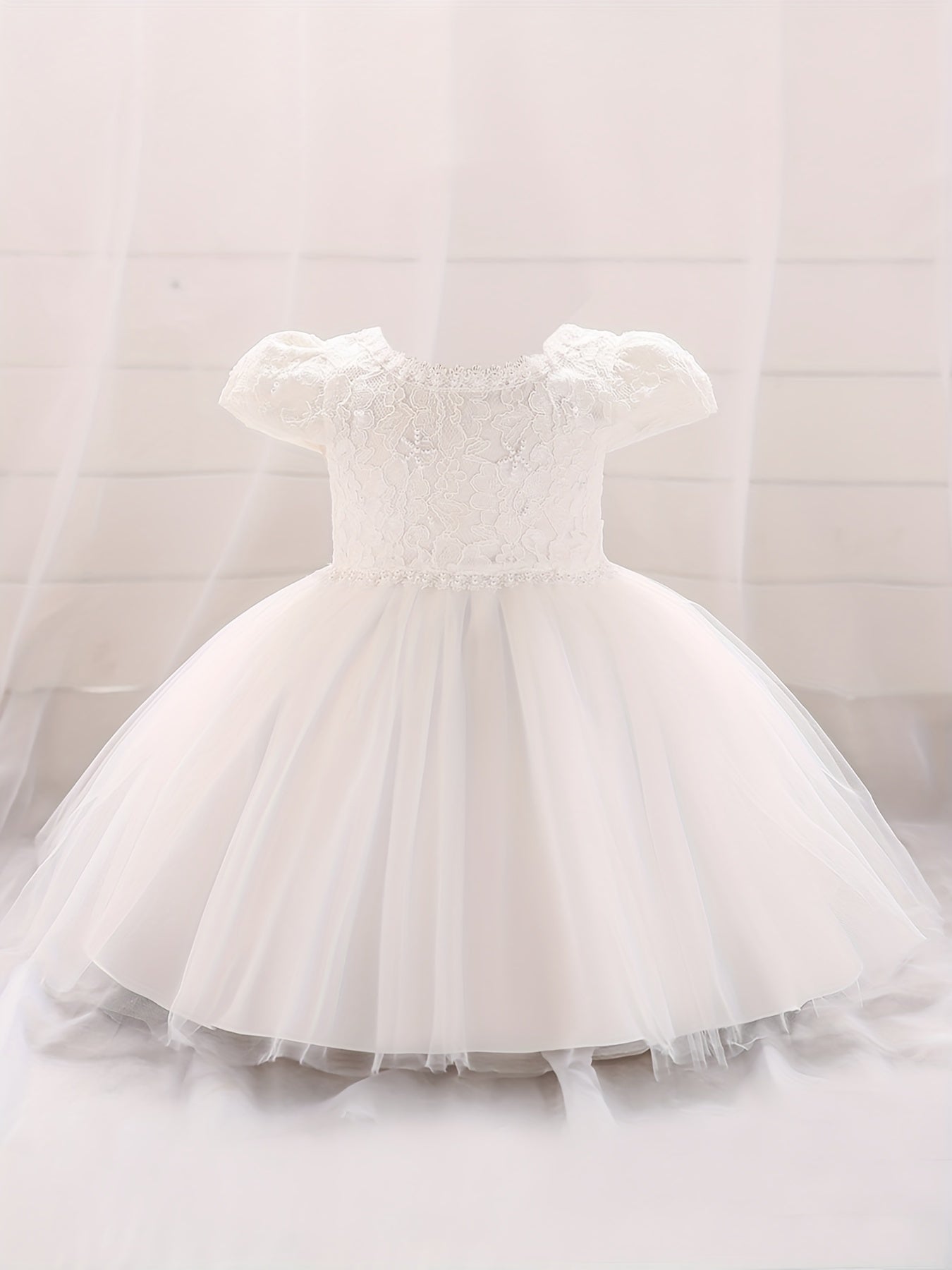 Baby Girls Puff Sleeve Mesh Princess Dress Clothes