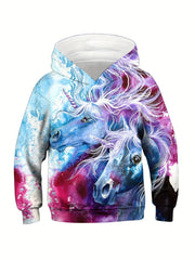 Unicorn 3D Print Boys Hooded Sweatshirt Spring Fall Kids Clothing
