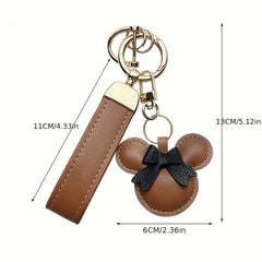 Cartoon Bow Mouse Bracelet Keychain Animal PU Leather Key Ring Gift