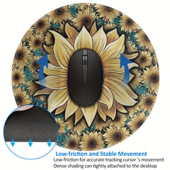 Boho Sunflower & Turquoise Round Mouse Pad Non Slip Base Mousepad