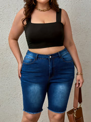 Women's Plus Washed High Rise Frayed Denim Shorts