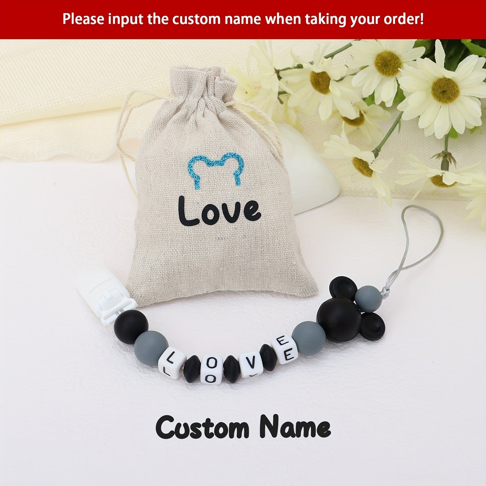 2pcs Personalized Pacifier Clip With Name Customized Chain Silicone