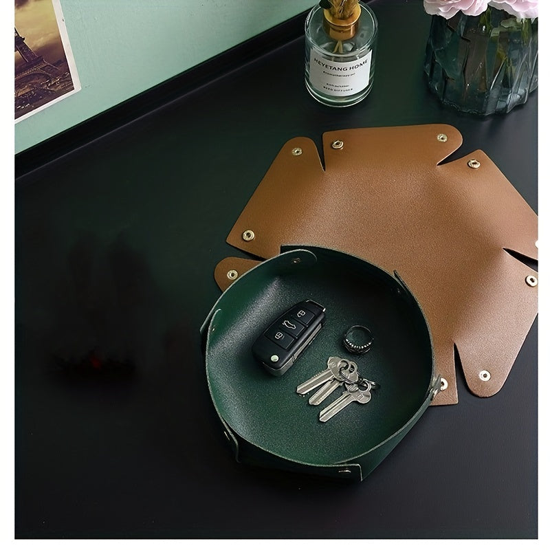 PU Leather Folding Storage Tray Key Storage Box Desktop Organizer