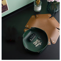 PU Leather Folding Storage Tray Key Storage Box Desktop Organizer