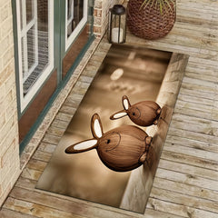 Rabbit Pattern Kitchen Mat Wooden Striped Carpet Washable Rug