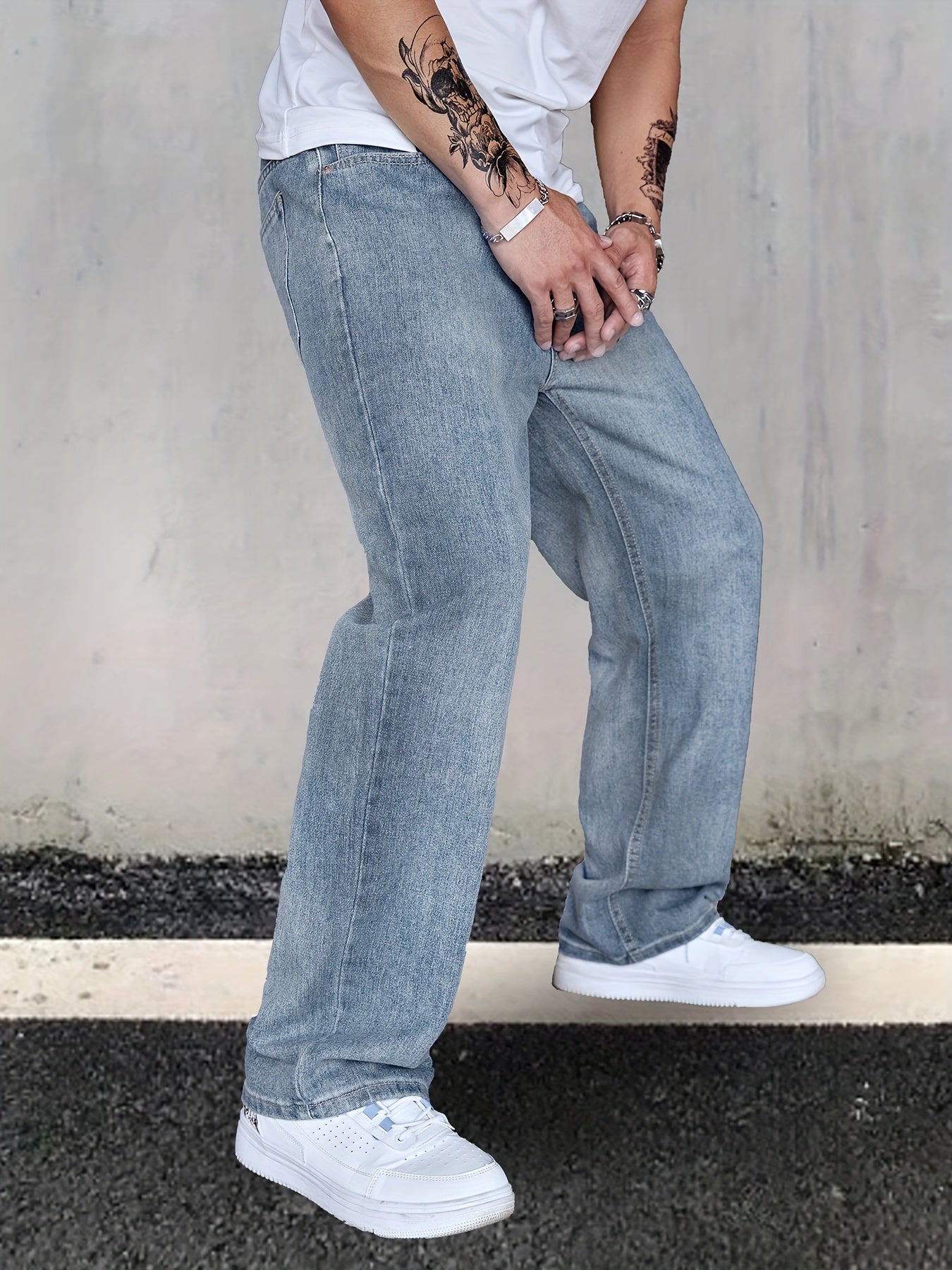 Men's Distressed Jeans Loose Fit Casual Denim Pants