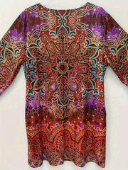 Boho Dress Women's Plus Floral Print Long Sleeve Dress With Pockets