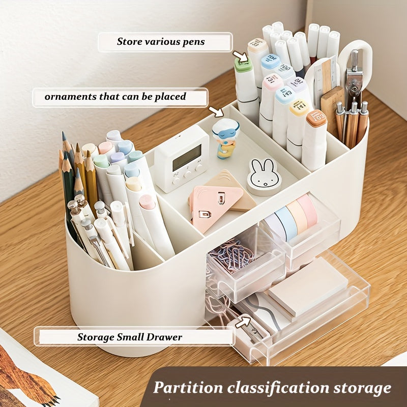 Transparent Desktop Pen Holder with Drawer
