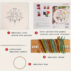 DIY Flower Embroidery Kit w/ Wrapping Paper Cloth & Hoop Threads - 2pcs