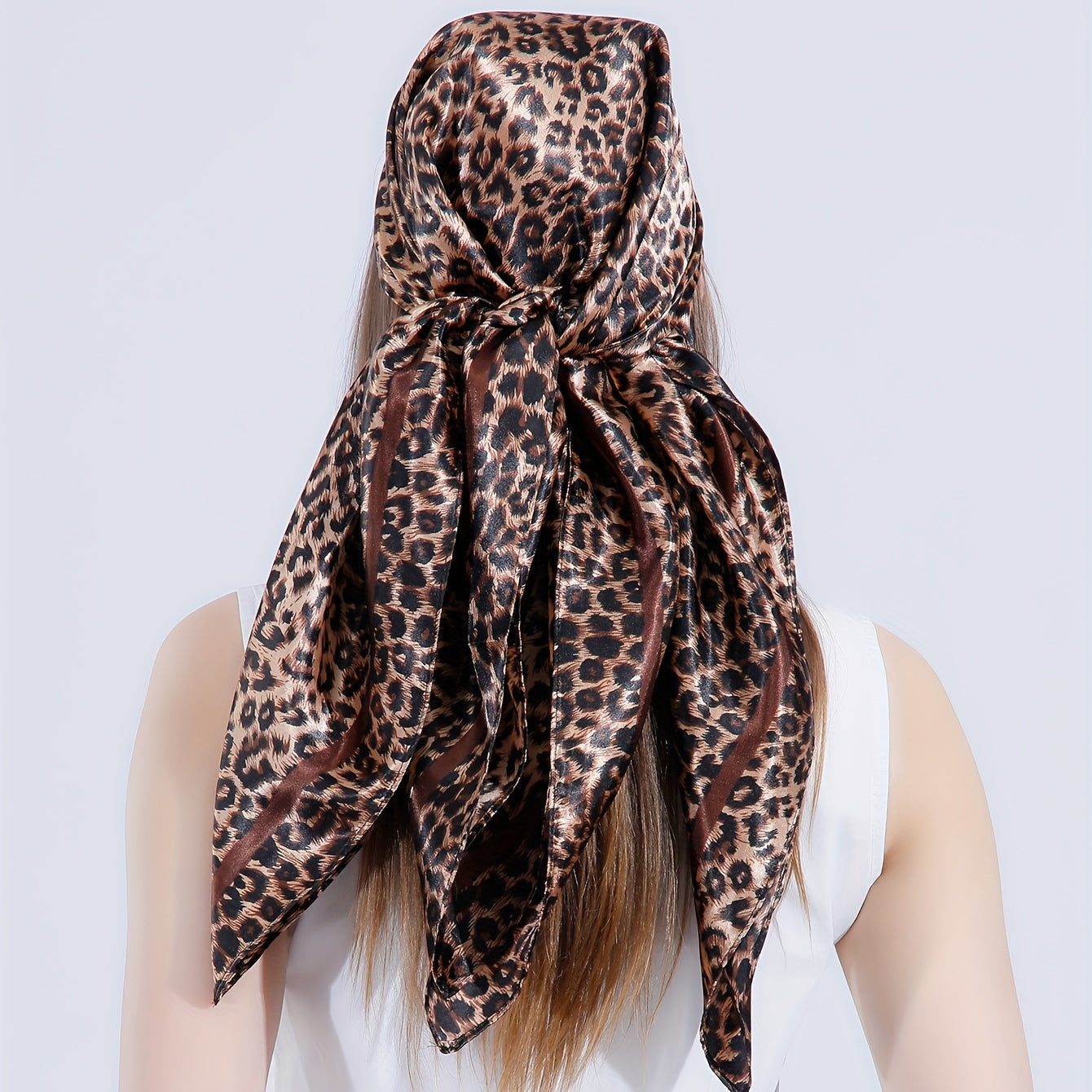Leopard Print Square Scarf Vintage Bandana Satin Turban Head Wrap Scarf