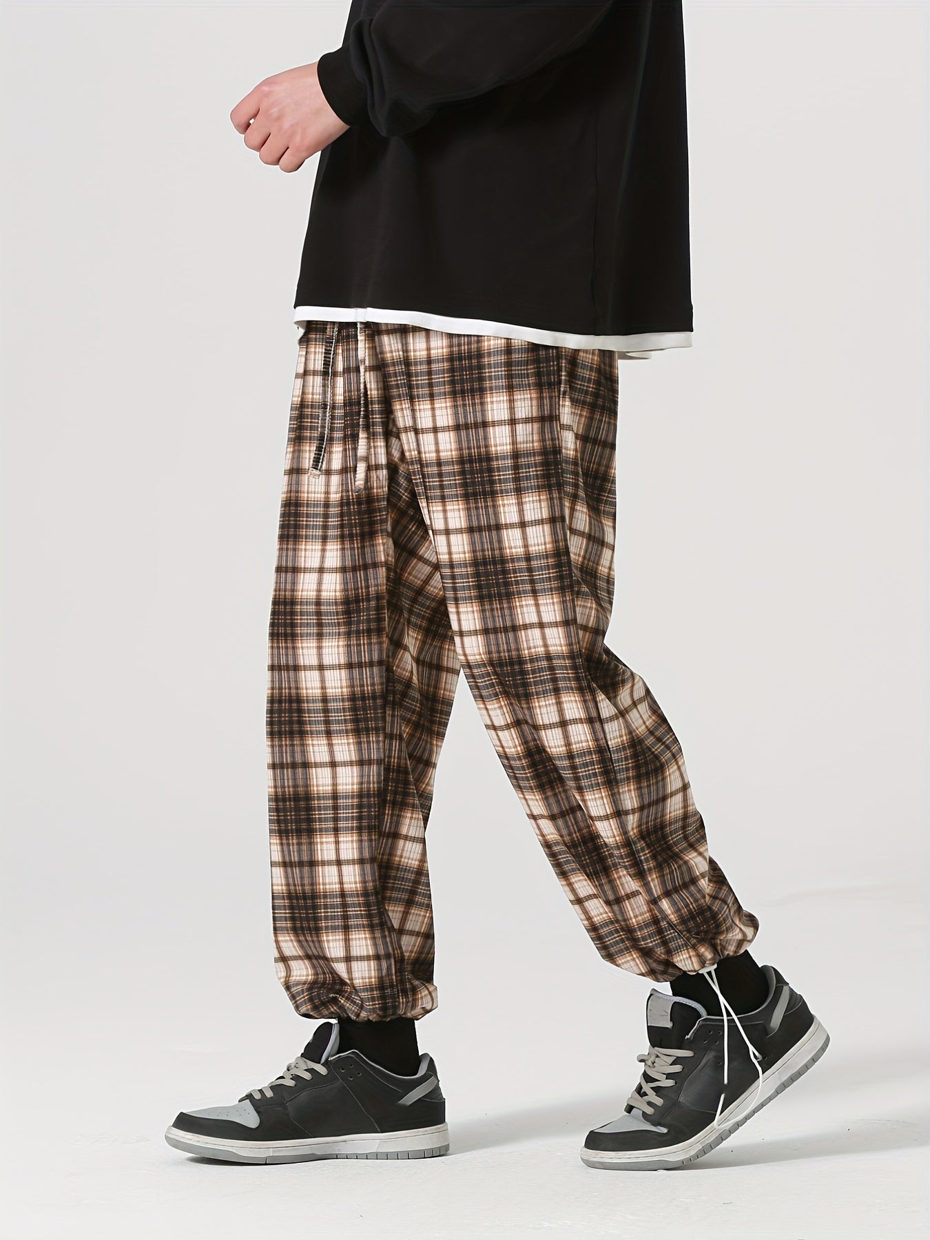 Men's Plaid Drawstring Pants Loose Casual Joggers