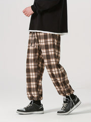 Men's Plaid Drawstring Pants Loose Casual Joggers