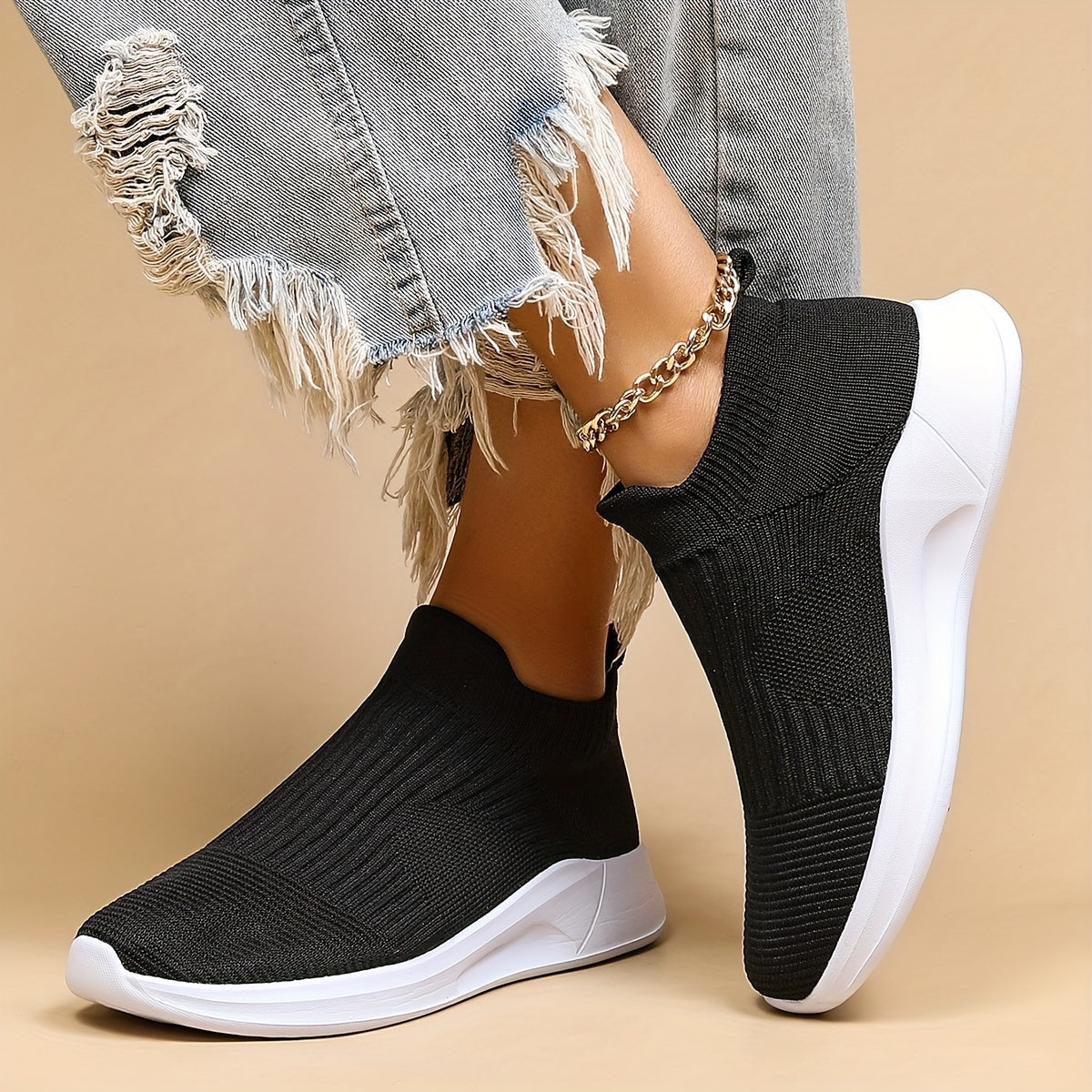 Women's Breathable Knit Sneakers Lightweight Slip On Shoes