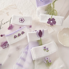 10 Pairs Baby Girls Small Flower Mesh Short Socks Lavender Purple