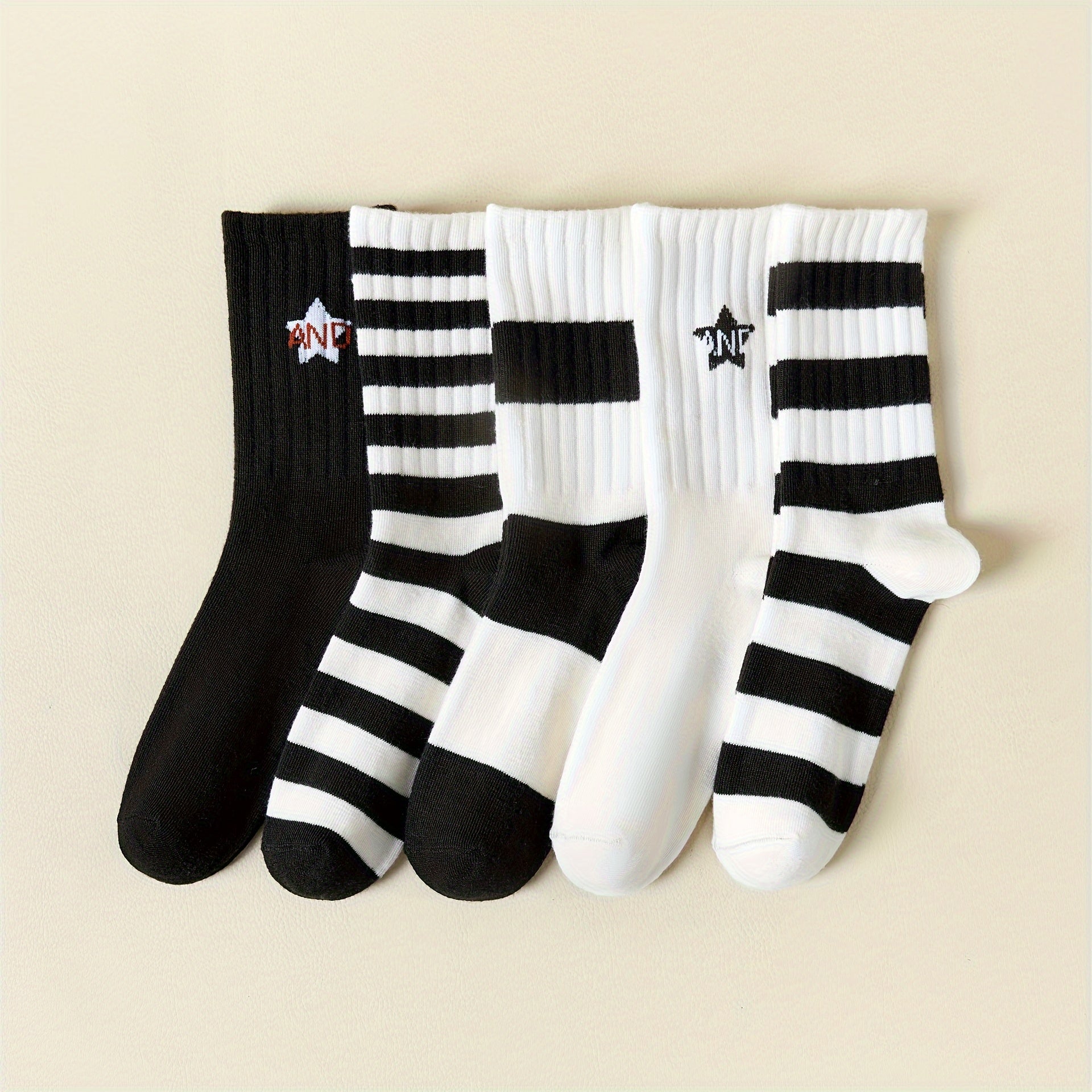 5 Pairs Soft & Breathable Striped Mid Tube Socks Women's Stockings