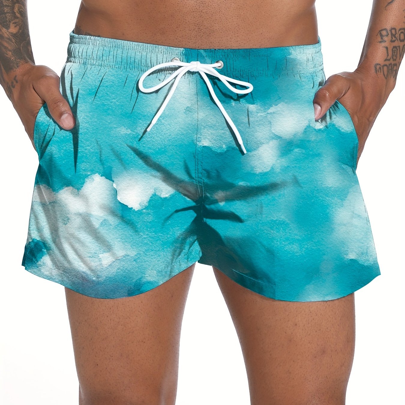 Cloud Sky Pattern Mens Drawstring Swimming Shorts Beach Vacation