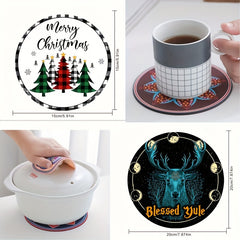 4pcs Santa Claus Printed Coaster Absorbent Mat Anti-scald Placemat