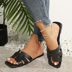 Women's Square Toe Flat Sandals Slip On Shoes