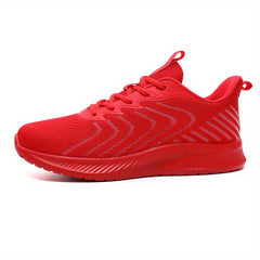 Red Knit Breathable Sneakers Lace Up Outdoor Walking Shoes