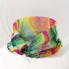 Colorful Striped Ruffle Scarf Neckerchief Faux Pearl Decor Headband