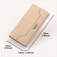 HUMERPAUL Women's Vintage Long Wallet Top Grain Leather Beige Button Closure