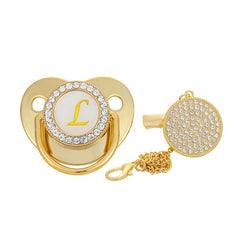 Golden 26 Letter Baby Pacifier with Rhinestone