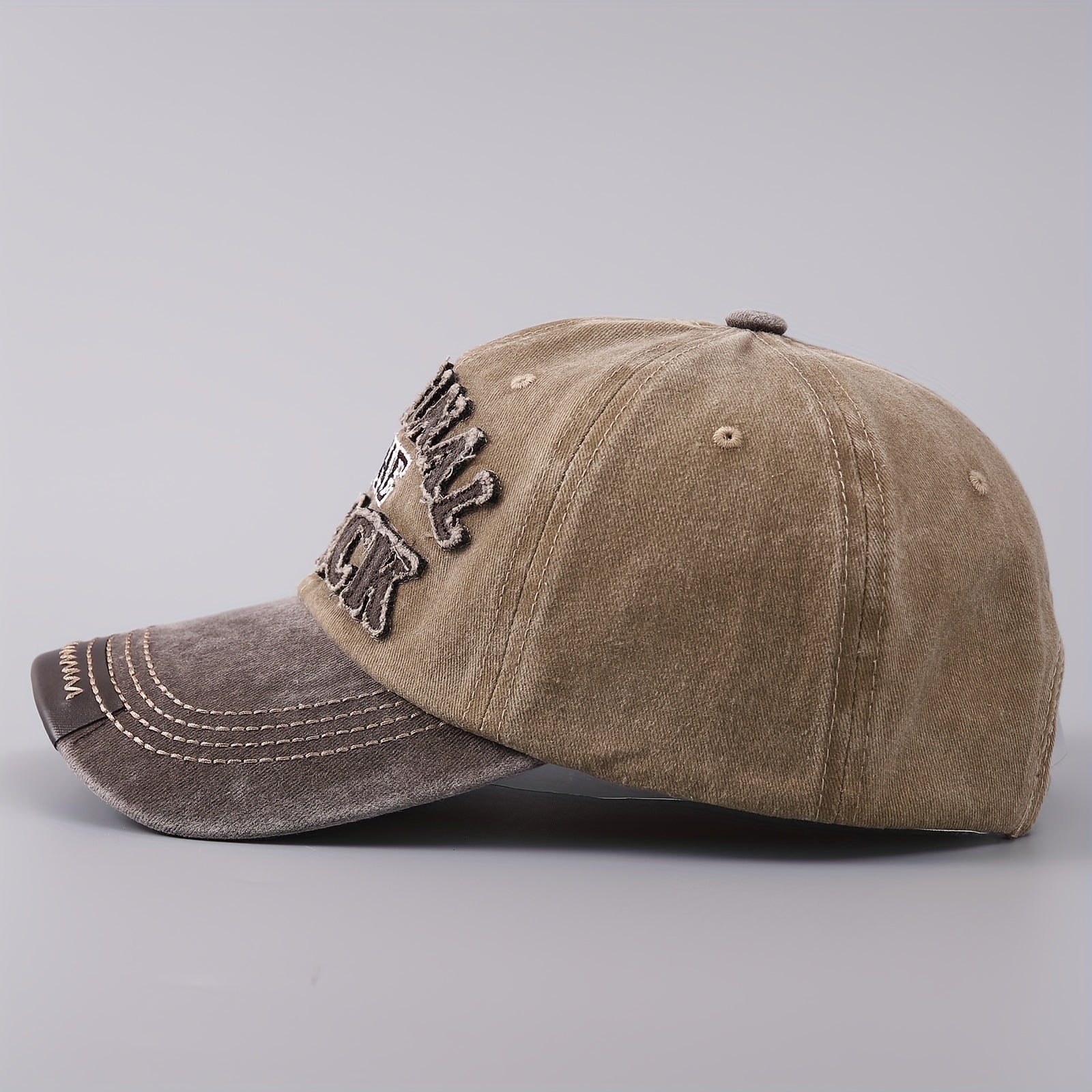 Men's Denim Baseball Cap Leather Brim Embroidered Letter Duck Tongue