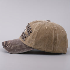 Men's Denim Baseball Cap Leather Brim Embroidered Letter Duck Tongue