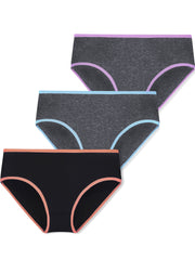 3pcs Girls Block Trim Shortie Brief Soft Cotton Underwear