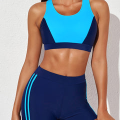 Colorblock Tankini Sets High Stretch Boxer Short Bottom Swimsuit