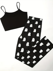 Ghost Print Pajama Set Halloween Sleeveless Cami Top & Shorts