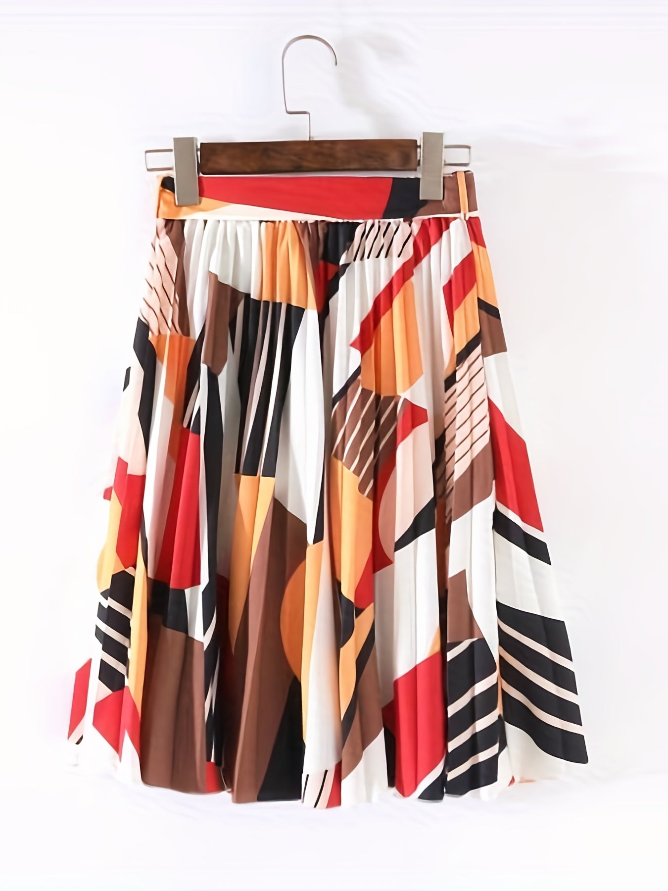 Geometric Print Pleated Skirt Boho Style Spring & Summer Women's Clothing