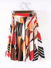 Geometric Print Pleated Skirt Boho Style Spring & Summer Women's Clothing