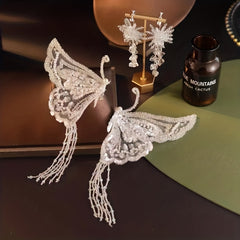 Lace Butterfly Head Piece Faux Pearl Wedding Hair Accessory